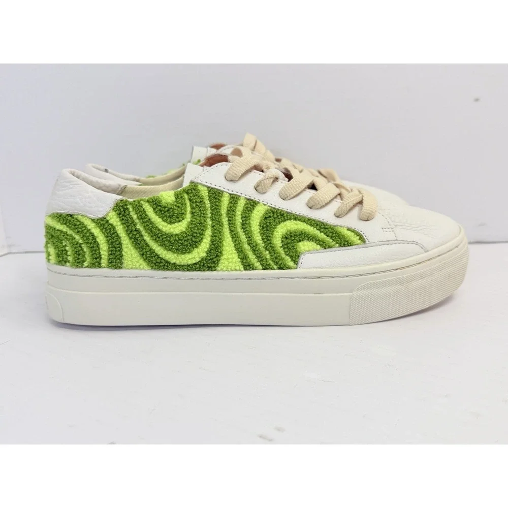 Soludos Ibiza Platform Sneakers Women's 8.5 Green Terry Swirl Leather